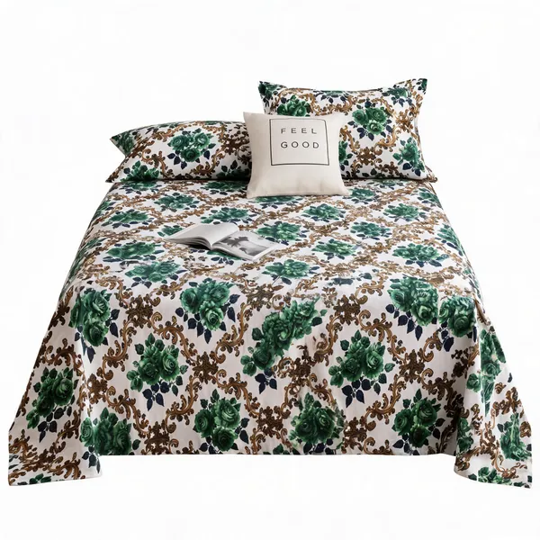 Green_Cotton_Floral_Rose_Print_Bedsheet_Set