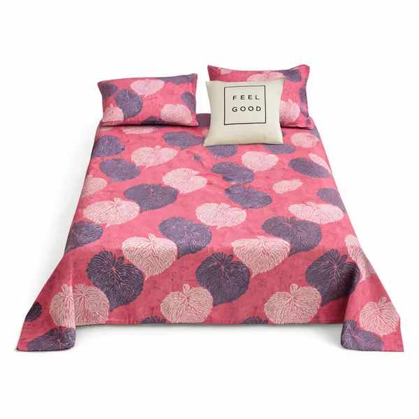 Pink_Cotton_Floral_Leaf_Print_Double_Bedsheet