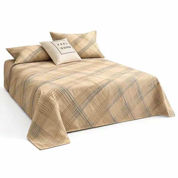 Beige_Cotton_Modern_Abstract_Plaid_Print_Bedsheet_Set