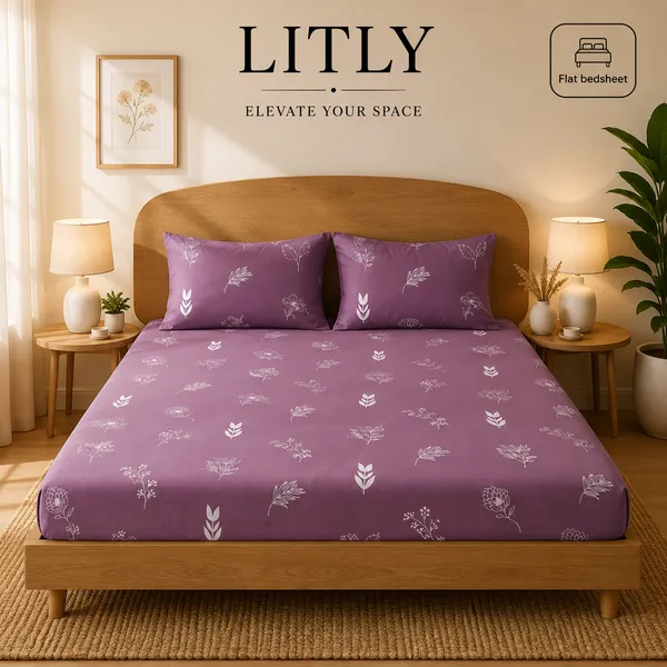 Purple_Botanical_Floral_Print_Flat_Bedsheet_Set