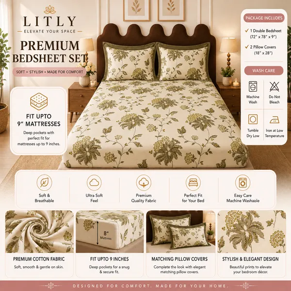 Cotton_Floral_Print_Double_Fitted_Bedsheet_Set