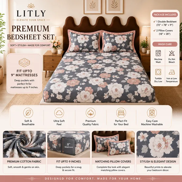 Cotton_Floral_Print_Double_Bedsheet_Set