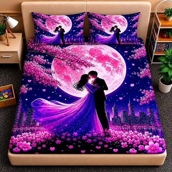 Romantic_Couple_Moon_Floral_Print_Bedsheet_Set