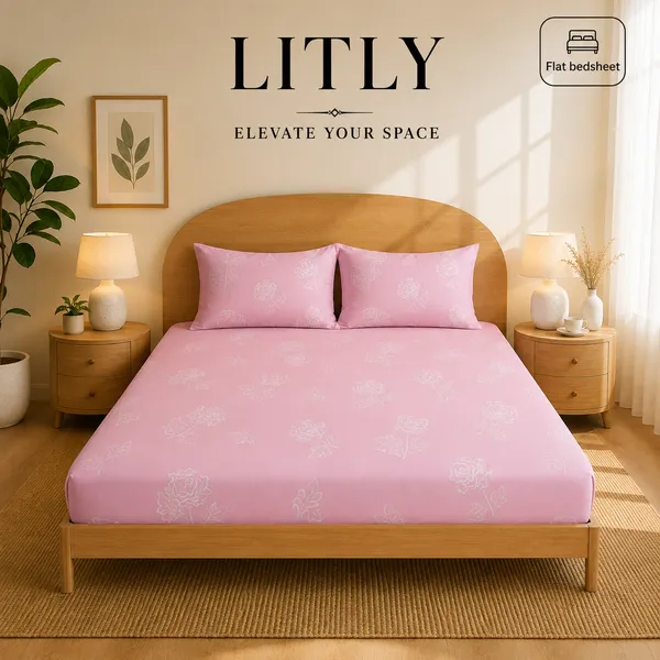 Pink_Floral_Print_Flat_Bedsheet_Set