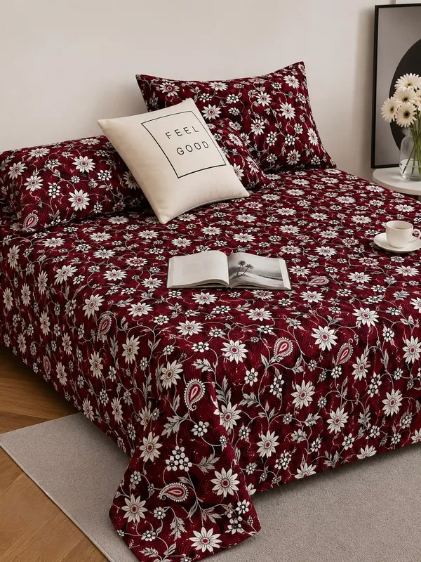 Maroon_Floral_Print_Bedsheet