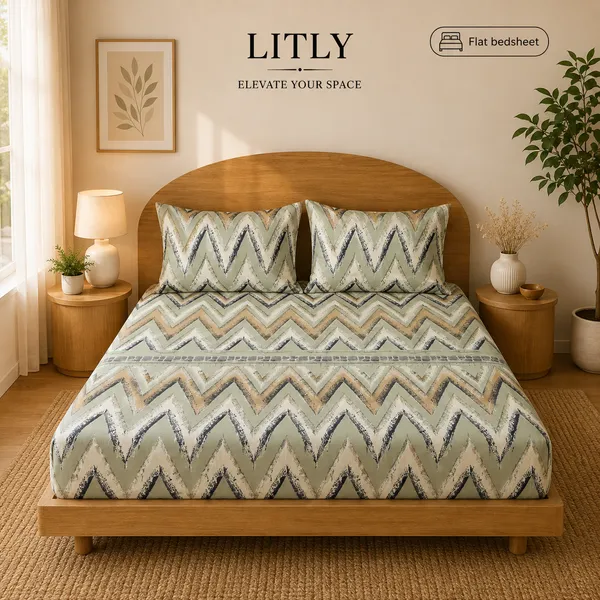 Cream_Geometric_Zigzag_Print_Flat_Bedsheet_Set