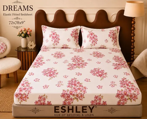Cotton_Floral_Print_Double_Fitted_Bedsheet_Set