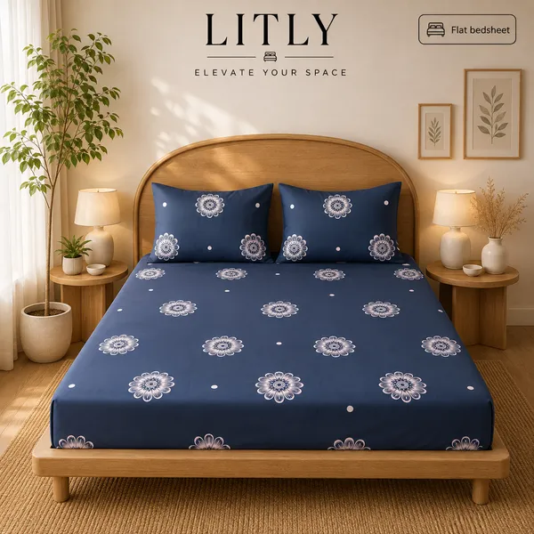 Navy_Floral_Print_Flat_Bedsheet_Set