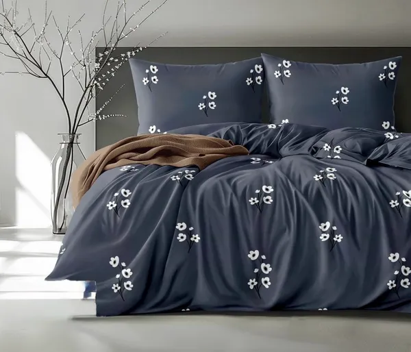 Floral_Print_Navy_Blue_Flat_Bedsheet_Set