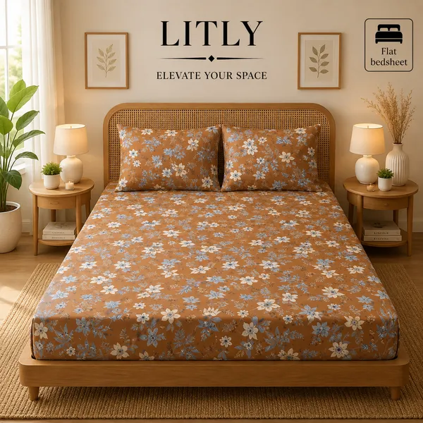 Brown_Floral_Print_Flat_Bedsheet