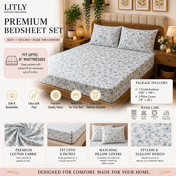 Cotton_Floral_Print_Double_Bedsheet_Set