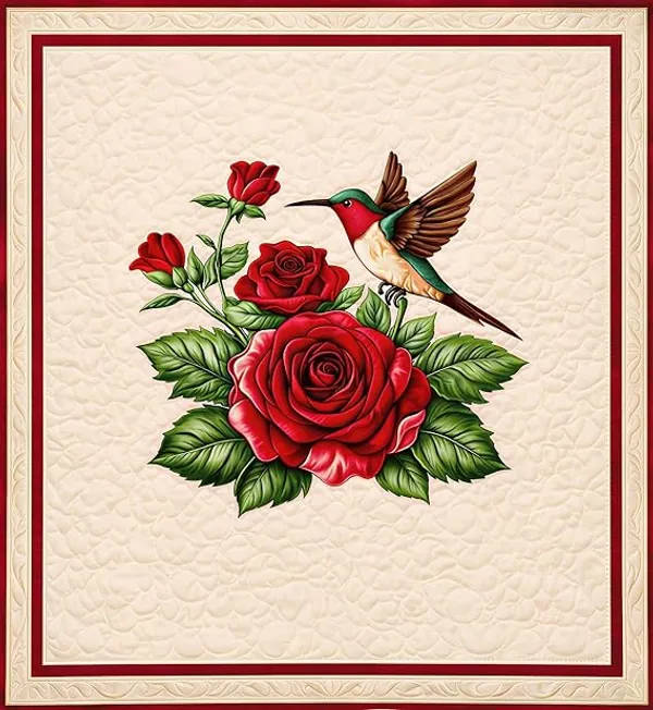 Quilted_Floral_Rose_Hummingbird_King_Size_Bedspread