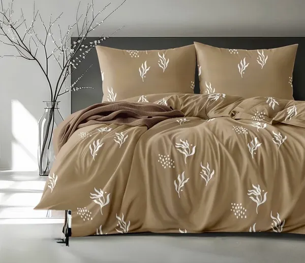 Taupe_Botanical_Print_Flat_Bedsheet