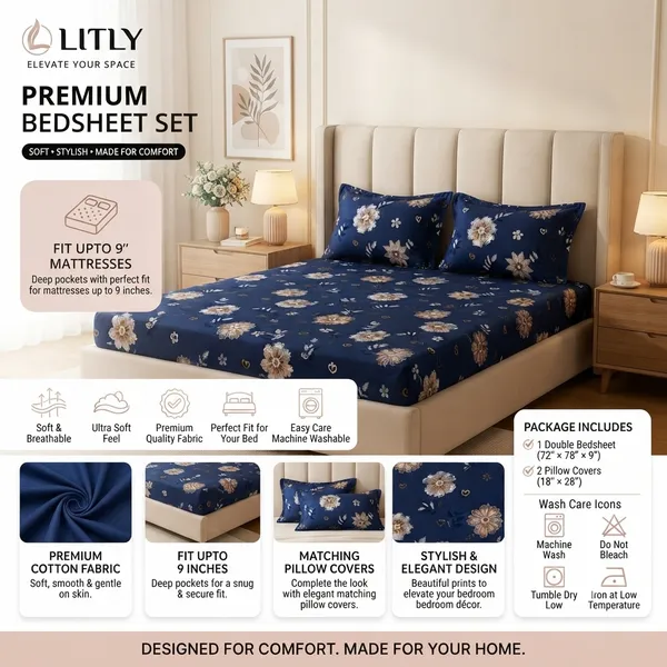 Cotton_Floral_Print_Double_Bedsheet_Set