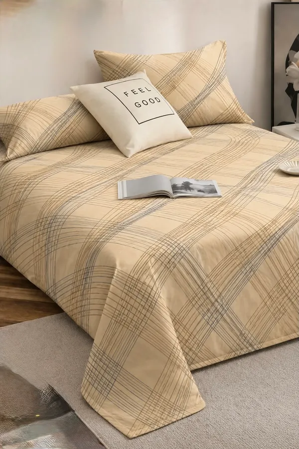 Beige_Abstract_Line_Pattern_Bedsheet_Set