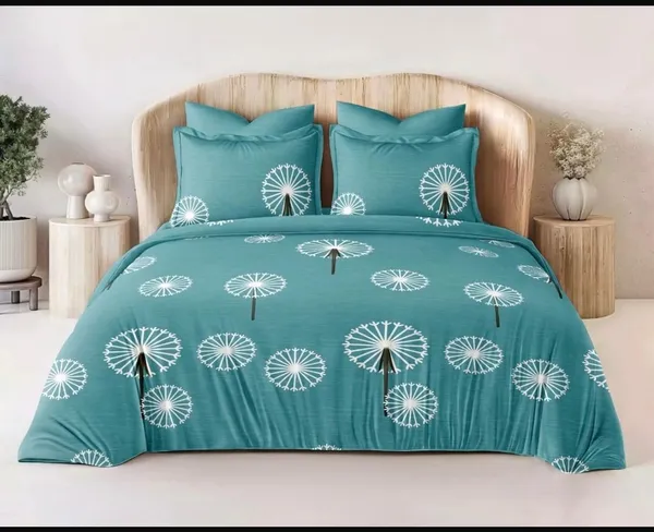 Teal_Dandelion_Print_Double_Bedsheet_Set