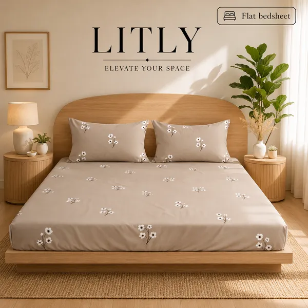 Beige_Floral_Print_Flat_Bedsheet_Set