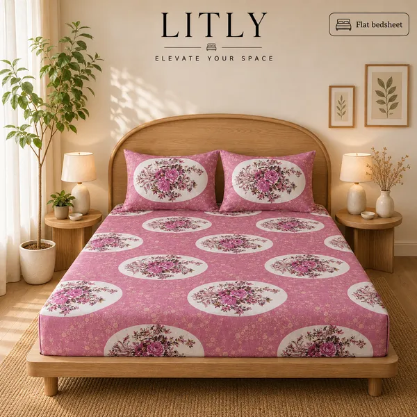 Pink_Floral_Print_Flat_Bedsheet