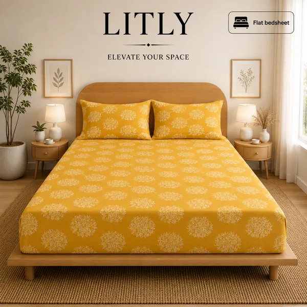 Mustard_Floral_Print_Flat_Bedsheet