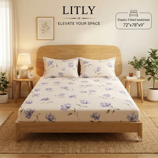 Floral_Print_Elastic_Fitted_Bedsheet