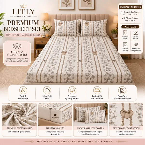 Cotton_Floral_Stripe_King_Size_Bedsheet_Set