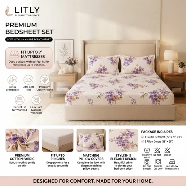 Cotton_Floral_Print_Double_Bedsheet_Set
