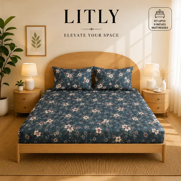 Dark_Blue_Floral_Print_Bedsheet_Set