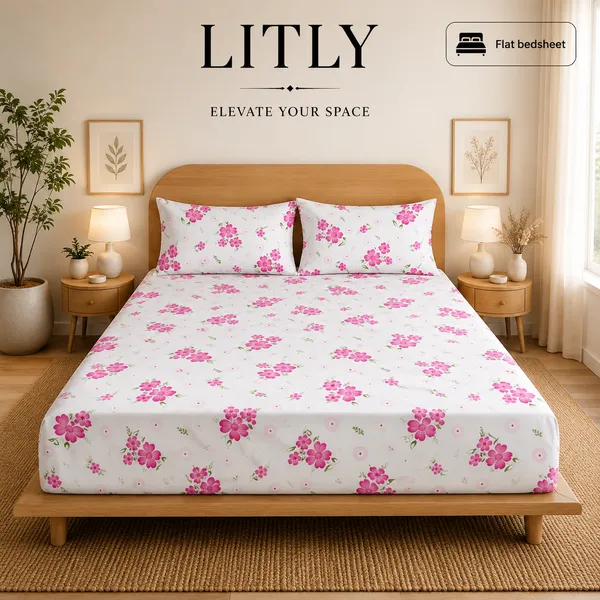 White_Floral_Print_Flat_Bedsheet