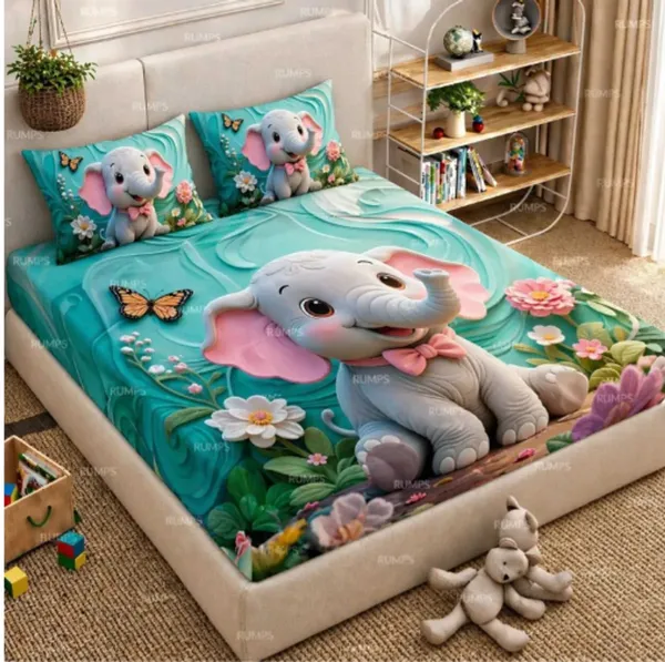 Teal_Elephant_Floral_Print_Bedsheet_Set