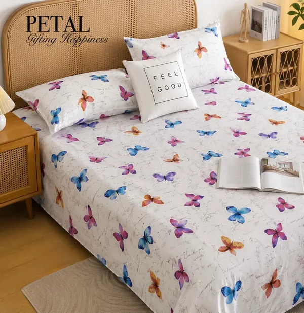 White_Butterfly_Print_Bedsheet_Set