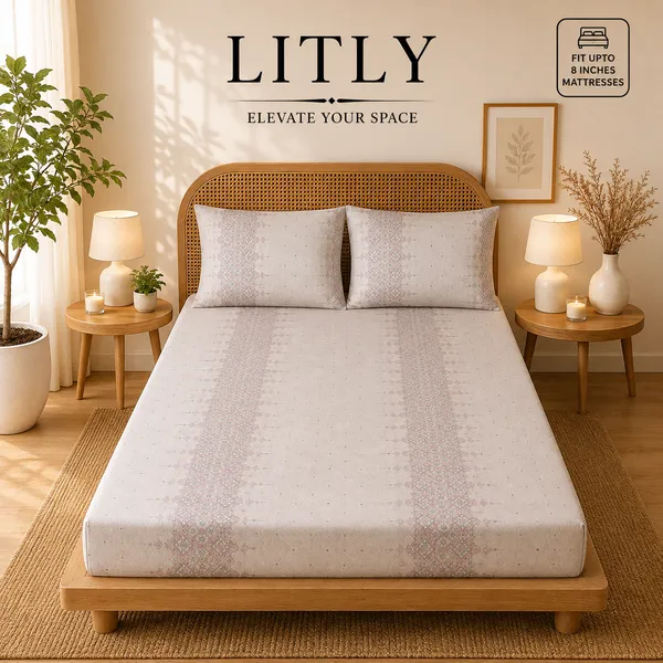 White_Geometric_Printed_Fitted_Bedsheet_Set