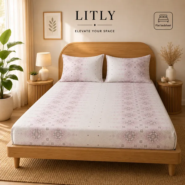 White_Mauve_Geometric_Print_Flat_Bedsheet
