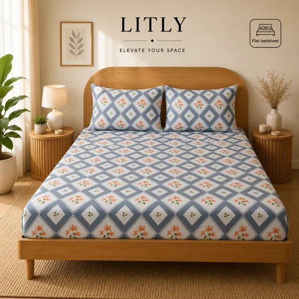 Geometric_Floral_Print_King_Size_Bedsheet_Set