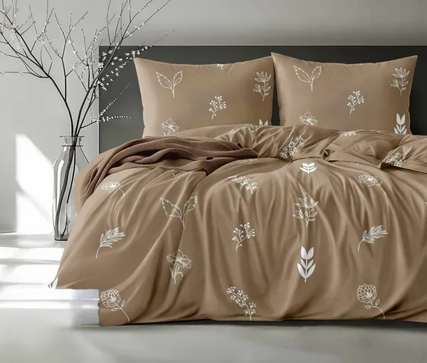 Taupe_Botanical_Print_Flat_Bedsheet_Set