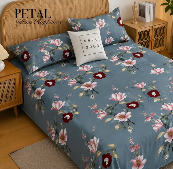 Floral_Print_Blue_Double_Bedsheet_Set