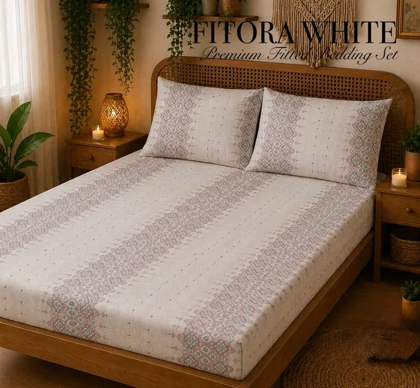 White_Geometric_Printed_Fitted_Bedsheet_Set