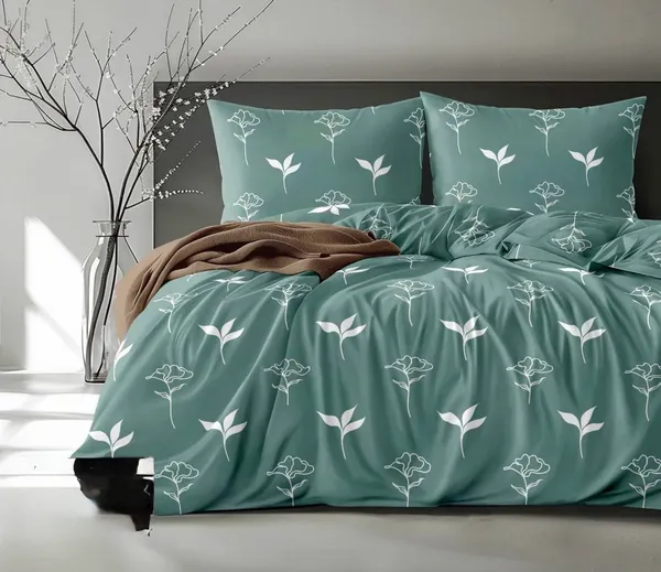 Teal_Floral_Print_Flat_Bedsheet