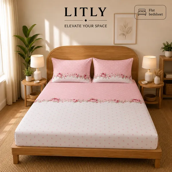 Pink_Floral_Print_Flat_Bedsheet