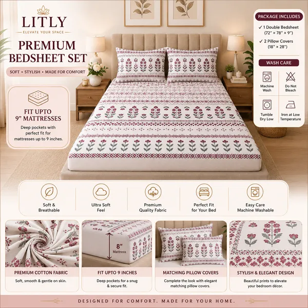 Floral_Print_Elastic_Fitted_Double_Bedsheet