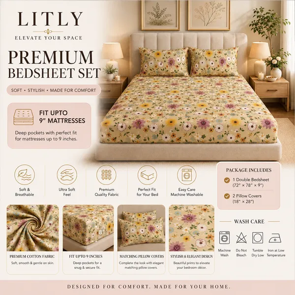 Floral_Print_Elastic_Fitted_Bedsheet