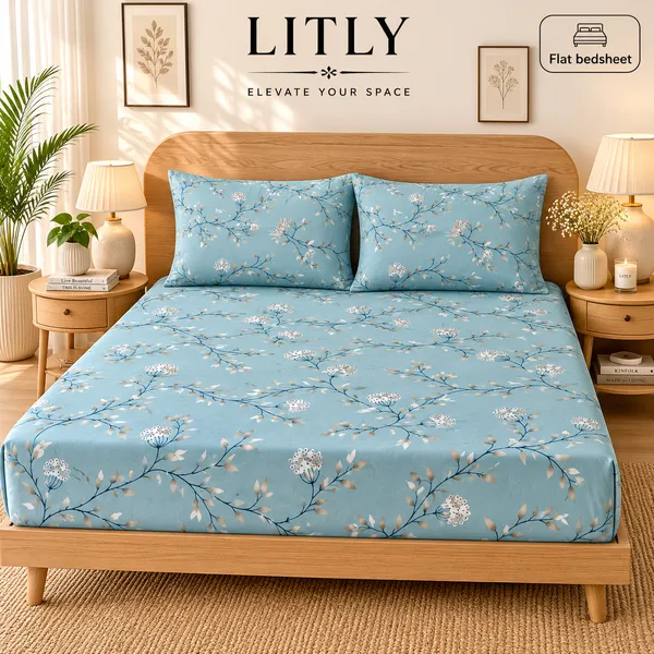 Blue_Floral_Print_Flat_Bedsheet_Set