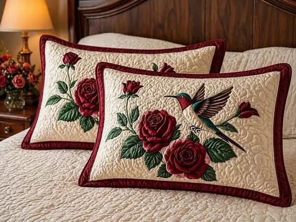 Quilted_Floral_Rose_Hummingbird_King_Size_Bedspread