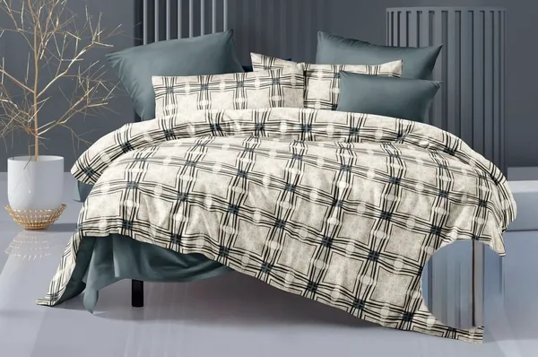 Litly_Cream_Check_Pattern_Flat_Bedsheet