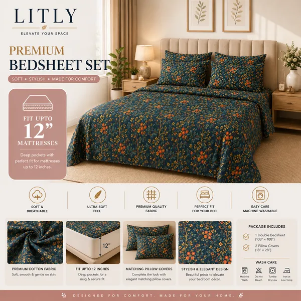 Cotton_Floral_Print_Double_Bedsheet_Set
