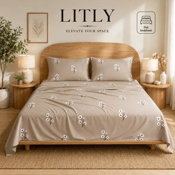 Beige_Floral_Print_Flat_Bedsheet_Set