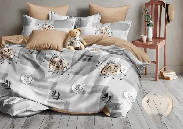 Grey_Floral_Print_Flat_Bedsheet_Set