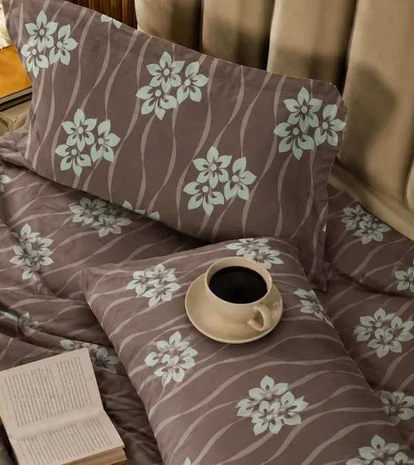 Taupe_Floral_Print_Flat_Bedsheet_Set