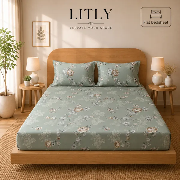 Green_Floral_Print_Flat_Bedsheet
