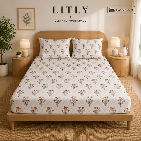 White_Floral_Print_Flat_Bedsheet