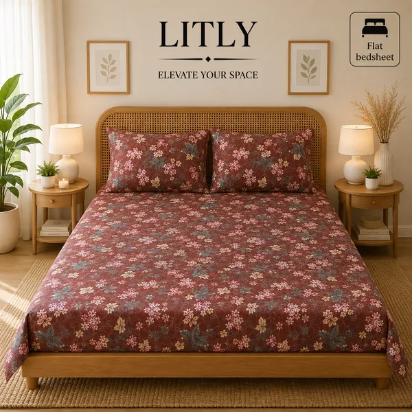 Brown_Floral_Print_Flat_Bedsheet